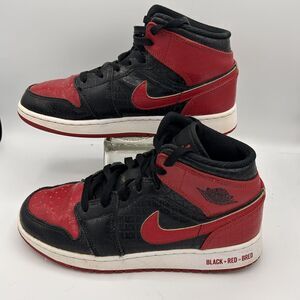 Nike Air Jordan 1 Mid SS DM9651 001 Athletic Black/Red/Bred Sneakers Size 5.5Y
